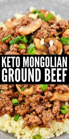 keto mongolan ground beef on top of mashed potatoes with green onions