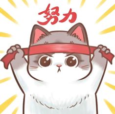 a drawing of a cat wearing a blindfold and holding up his hands in the air