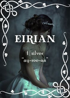 a woman in a white dress with an ornate frame around her neck and the words erian on it