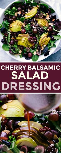 a salad with olives and other vegetables is being drizzled with dressing