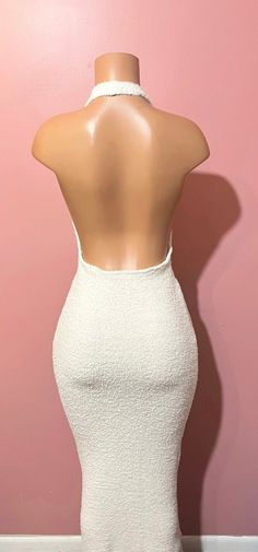 Fabric Type: 4 way stretch teddy fabric  you can choose to order just the dress or the set.  Small Bust: 35”                        Waist: 27”                          Hips: 37”   Medium                         Bust: 37”                        Waist: 29”                          Hips: 39”   Large Bust: 40” Stretch Backless Mini Dress With Back Zipper, Stretch Lined Backless Mini Dress, Stretch Backless Mini Dress With Lining, Stretch Backless Mini Dress Lined, Stretch Backless Lined Mini Dress, Fitted Backless Mini Dress With Lining, Fitted White Backless Dress With Back Opening, Fitted Lined Backless Dress, White Stretch Backless Dress For Night Out