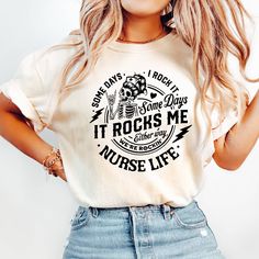 a woman wearing a t - shirt that says it rocks me and horse life