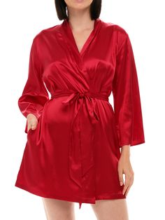 Passion Red Bridesmaid Bathrobe, Silky Robe, Pyjama Satin, Belted Robe, Satin Kimono, Satin Short, Women's Robe, Short Kimono, Womens Robes