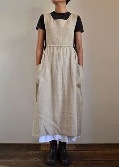 Apron Pinafore, Loose Maxi Dress, Apron Dress, Pinafore Dress, Daily Dress, 가을 패션, Loose Dress, Linen Apron, Boho Stil