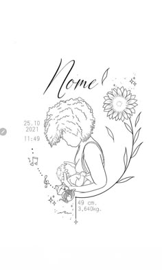 a drawing of a girl with flowers on her head and the words mom next to it