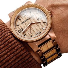 Reclaimed Whiskey Barrel Wrist Watch -  Rare, unique and stylish men's wooden watch is a stunning time piece that makes a modern & trendy fashion statement. Crafted from a variety of exotic hardwoods, this whiskey barrel watch is the first watch made with reclaimed American Oak whiskey barrels.  Would make a great gift for Father's Day, birthday, or other special occasion.  Gift idea for a guy who like woodworking & carpentry.  This is an affiliate link. Bourbon And Boots, Pocket Watch Tattoo, Bourbon Barrel, Whiskey Barrel, Wooden Watch, Stylish Watches, Rose Gold Watch, Handcrafted Wood, Handmade Copper