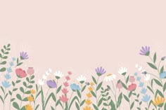 a pink background with colorful flowers and green leaves on the bottom right corner is an empty space for text