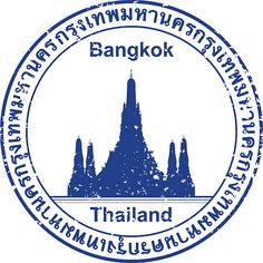 a stamp with the name and symbol of bangkok in blue on a white background - thailand stock pictures, royalty photos & images