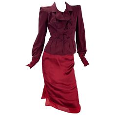 Tom Ford for Yves Saint Laurent Skirt Suit. F/W 2004 Collection Country/Region of Manufacture: France Color: Burgundy/Red, Material: 100% Silk. Jacket FR Size 38 - US 6 Measurements: bust - 36 inches, waist - 28", sleeve including cuff - 27", fully lined. Skirt FR Size 36 – US 4 Measurements: waist - 26 inches, hips - 36", length - 26", fully lined. Made in France. Excellent condition France Colors, Silk Jacket, Women Clothes, Skirt Suit, Burgundy Red, Tom Ford, Christian Dior, Yves Saint Laurent, Wrap Dress