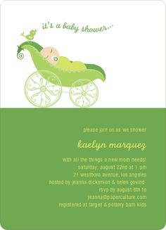 a baby is in a green carriage with the words it's a baby shower