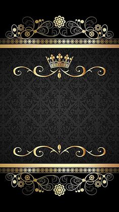 a black and gold background with ornate border