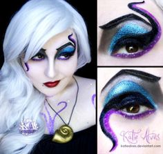 Ursula makeup Ursula Cosplay, Ursula Makeup, Carnaval Make-up, Disney Inspired Makeup, Cosplay Makeup Tutorial, Makeup Clown, Ursula Costume, Mermaid Summer, Uhyggelig Halloween