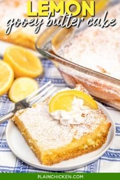 lemon grey butter cake on a white plate