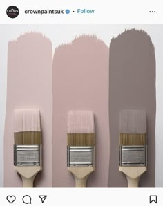 three paintbrushes with different shades of pink and brown on the same color scheme