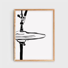 a black and white drawing of a water faucet in front of a wall