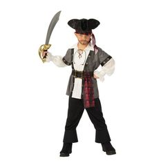 Prepare yourself for action on the high seas when you are wearing this Pirate Costume for Kids! This fun and exciting take on the classic pirate costume is made from high-quality materials and is great for trick-or-treating or any costumed occasion year-round! Make sure you have everything you need to be the scourge of the seven seas when you shop from our epic selection of pirate accessories for kids! Order yours today! Size: 4-6.  Color: Gray. Pirate Costume Kids Boys, Boys Pirate Costume, Pirate Makeup, Pirate Costume Kids, Pirate Accessories, Pirate Boy, Pirate Halloween Costumes, Pirate Theme Party, Pirate Halloween