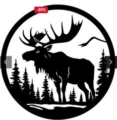 an image of a moose in the woods with trees on it's back side