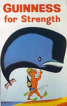 a book cover with an image of a man and a whale in the background that reads guinness for strength