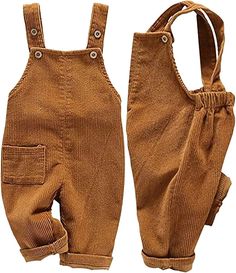 a pair of brown overalls with suspenders