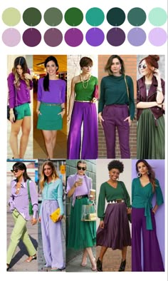 Purple And Green Color Block Outfit, Colourful Outfits 2023, Teal And Purple Outfits, Style Trends 2023 Women, Color Blocking Outfits Winter, Fall Color Combinations Outfit Ideas, Purple And Green Outfits For Women, Trending Fashion Ideas 2023, Green Dress Outfit Spring