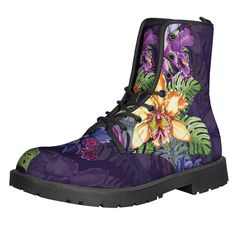 Colorful Watercolor Cattleya Print Leather Lightweight Boots for Free-Spirited Hippies - 1 Lightweight Boots, Vibrant Watercolor, Boho Beauty, Colorful Watercolor, Stylish Boots, 12th Man, The 60s, Hippie Style, Printed Leather