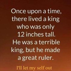 an image with the words once upon a time, there lived a king who was only 12 inches tall he was a terrible king, but he made a great ruler