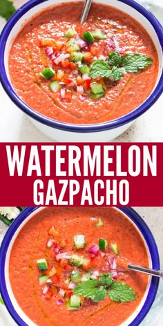 watermelon gazpacho Watermelon Gazpacho Recipe, Watermelon Soup, Summer Soup Recipes, Cold Soup Recipes, Gazpacho Soup, Cold Soups, Fruit Soup, Gazpacho Recipe, Chilled Soup