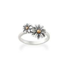 two daisies ring in silver and gold