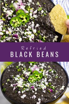 black bean dip in a bowl with tortilla chips