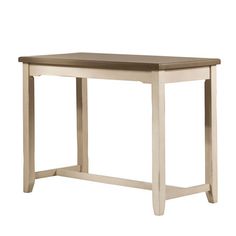 a white table with a wooden top