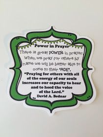 a green and white sticker with the words power in prayer on it's side