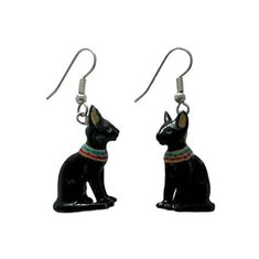 a pair of black cat earrings on white background