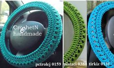 crocheted car steering wheel cover made with the instructions for how to crochet