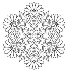 a black and white drawing of a circular design with circles in the shape of flowers