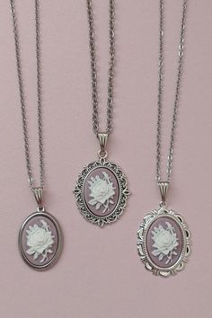 "These Floral Cameo Necklaces are ready to ship today (or tomorrow if I'm at work.)  If you like mauve, boho chic, cottage-core and/or Victorian jewelry, this is a great necklace for you.  It's available in silver plated and stainless steel settings.  I carry it in other colors as well.   Each necklaces comes on a 16\" (40 cm) stainless steel chain which has a 2\" (5 cm) chain extender. Visit my shop via the link below to take a look:   https://hollysprivateidaho.etsy.com Like everything else here in HollysPrivateIdaho, they were made with love in a smoke-free home. The cute puppies video is my way of saying thank you for visiting my shop :)" Cottage Core Jewelry, Victorian Style Jewelry, Style Cottage, Chic Cottage, I Carry, Cameo Necklace, Chain Extenders, Bus Driver, Victorian Jewelry