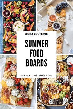 different types of food are shown with the words summer food boards above it and below them