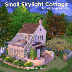 Small Cottage Sims 4 Layout, Sims Skylight, Sims Roofing Ideas, Sims 4 Tiny House Inspiration, Sims 4 Houses Tray, Sims 4 Tiny Home Layout, Build Inspo Sims, Sims Cottage Layout, Sims 4 Skylight Cc