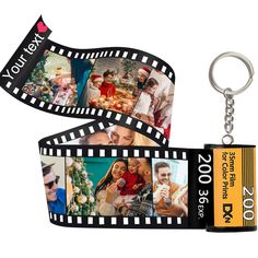 a couple of pictures are attached to a keychain