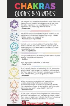 the chakras quotes and sayings poster is shown in black, red, blue,