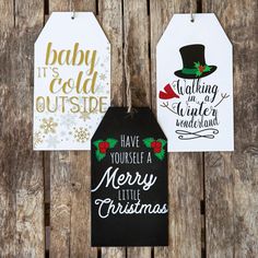 Set of Three Holiday Script Tags Holiday Script, Cute Tags, Classic Christmas Songs, Christmas Gift Inspiration, Christmas Crafts For Gifts, It's Cold Outside, Christmas Tags, Gift Bows, Merry Little Christmas