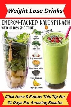 The Smoothie Diet: 21 Day Rapid Weight Loss Program is a diet plan that focuses on incorporating smoothies into your daily meals to help promote weight loss. #RecipeOfTheDay #diet #juice #weightloss #MondayMotivation Best Smoothie, Diet Smoothie Recipes, Food Meals, Kale And Spinach, Smoothie Challenge, Fat Burning Smoothies, Diet Challenge