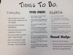 an advertisement on the back of a refrigerator door that says, things to do test days