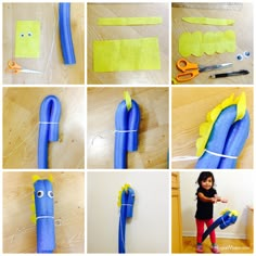 a collage of photos showing how to make an umbrella out of construction paper and glue