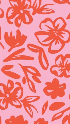 an orange and red flower pattern on a pink background