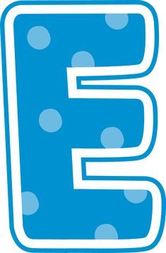 the letter e in blue and white with polka dots