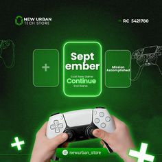 a person holding a video game controller in their hands with the words sept ember on it