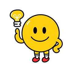 a yellow smiley face holding up a light bulb