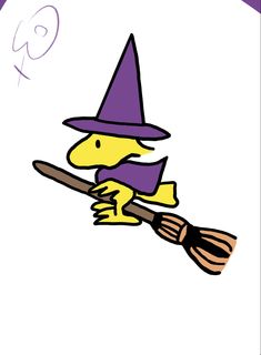 a drawing of a dog wearing a witches hat and holding a broom