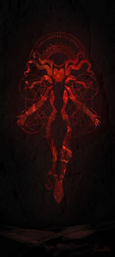 an artistic image of a woman's body in red and black with lines coming out of it