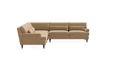 a large sectional couch with two arm chairs